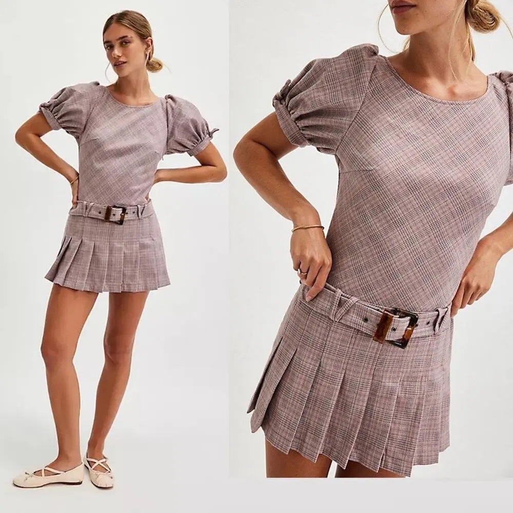 Free People Pink Plaid Dress